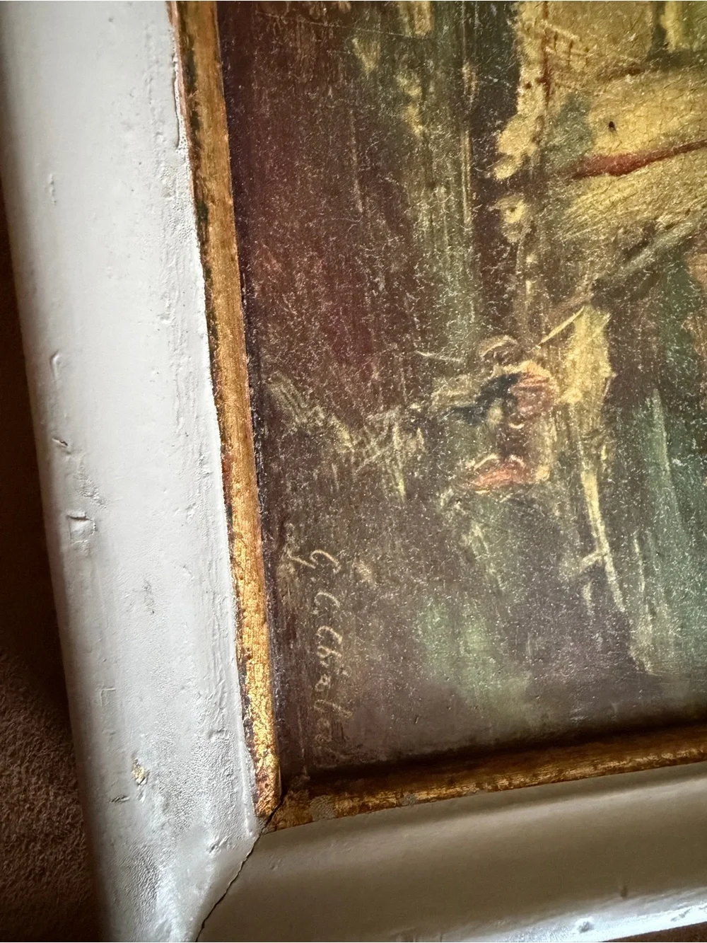 Vintage Coastal Oil Painting in Cream Frame